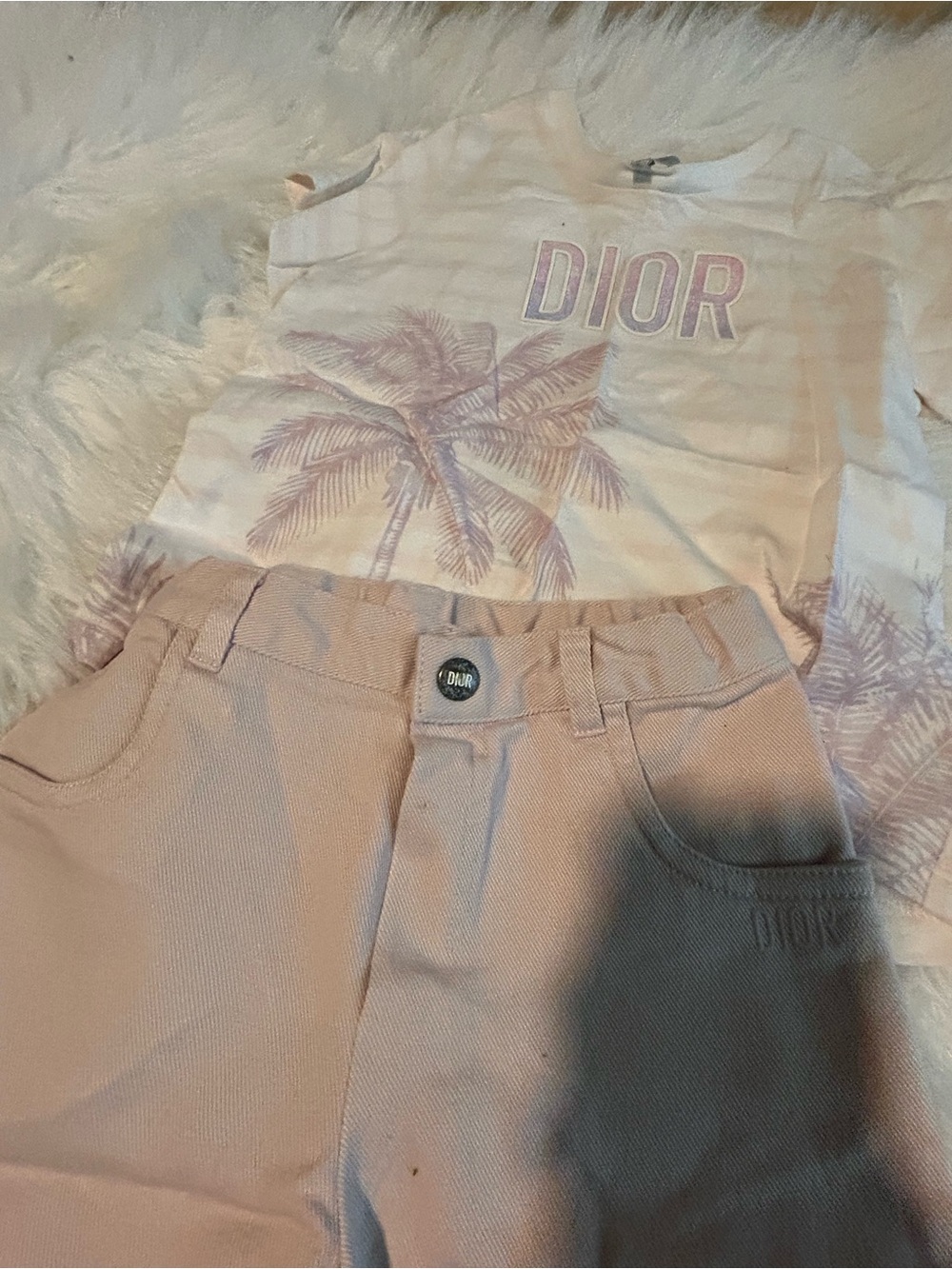 Lil Girl’s Dior Pastel Pink Palm Print Tee and Light Pink Pants